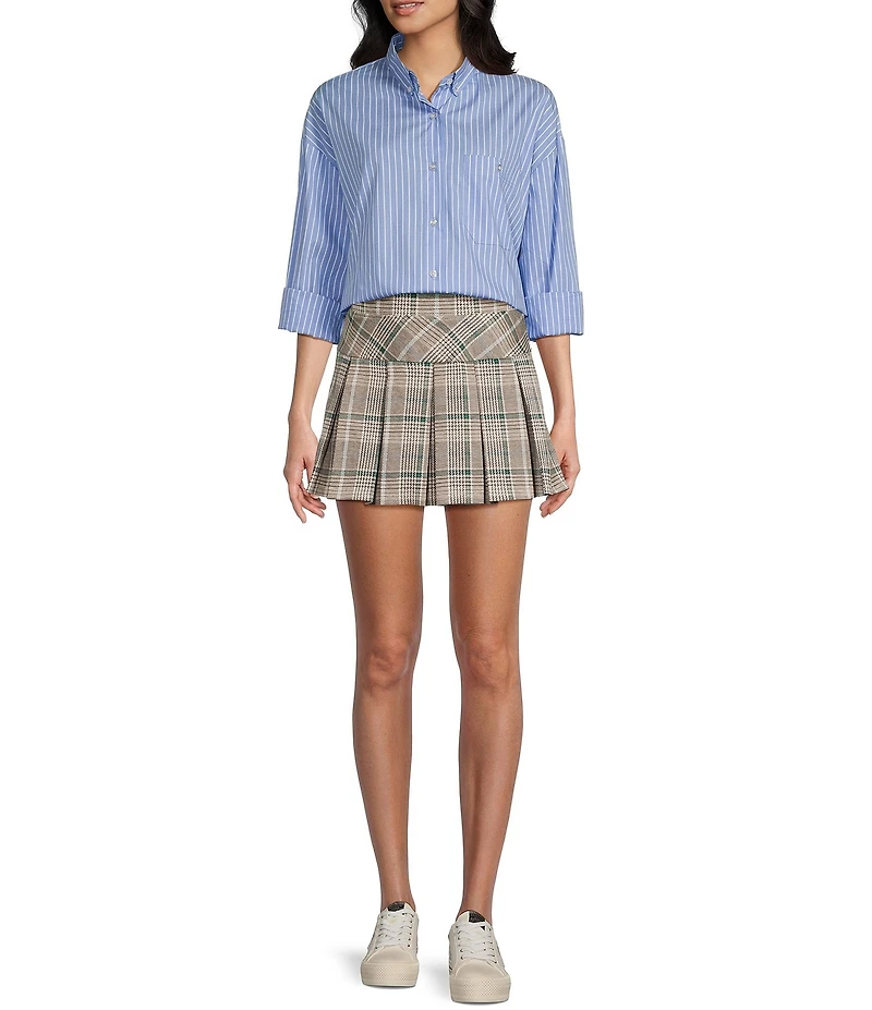 Copper Key Pleated Plaid Mini Skirt