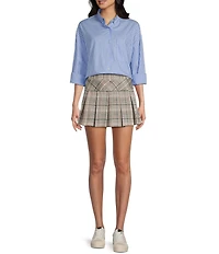 Copper Key Pleated Plaid Mini Skirt