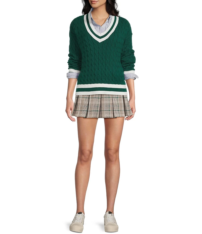 Copper Key Pleated Plaid Mini Skirt