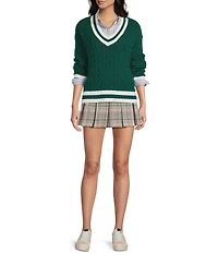 Copper Key Pleated Plaid Mini Skirt