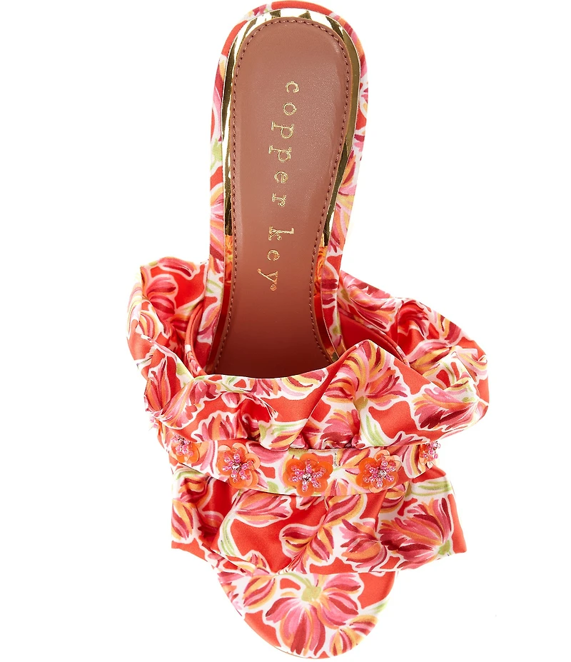 Copper Key Promenade Floral Satin Ruffle Dress Slides