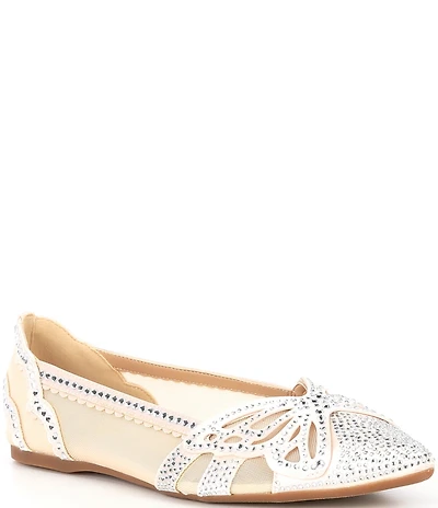 Copper Key Ritzie Satin Mesh Rhinestone Butterfly Dress Flats