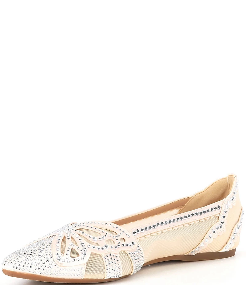 Copper Key Ritzie Satin Mesh Rhinestone Butterfly Dress Flats