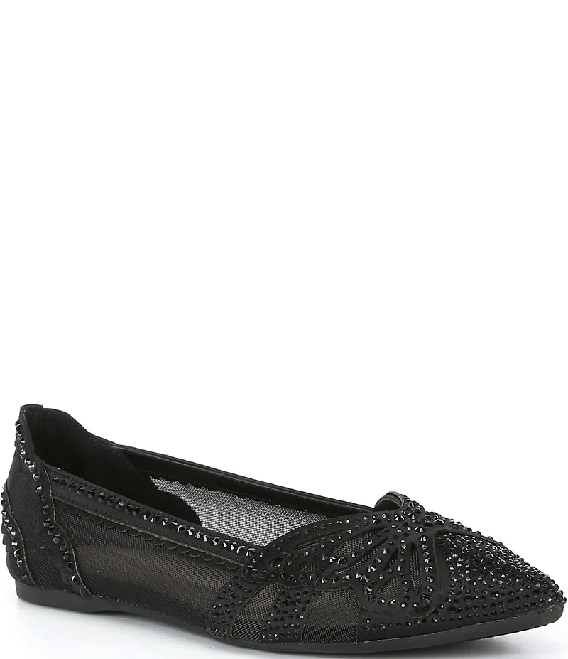 Copper Key Ritzie Satin Mesh Rhinestone Butterfly Dress Flats