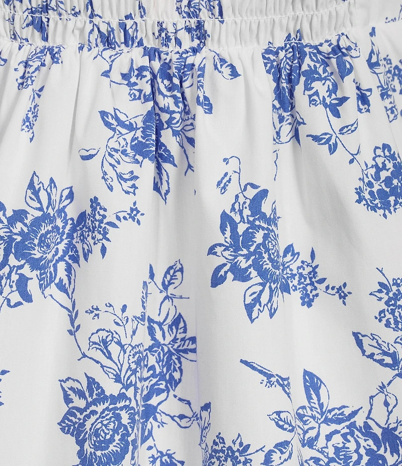 Copper Key Royal Floral Print Square Neck Short Puff Sleeve Smocked Back Dress
