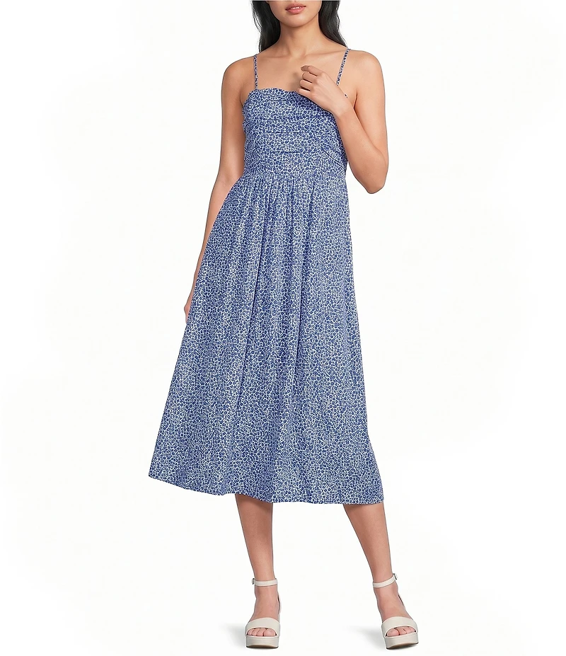 Copper Key Ruched Sleeveless Blue Midi Dress