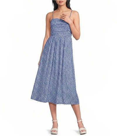 Copper Key Ruched Sleeveless Blue Midi Dress