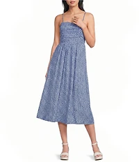 Copper Key Ruched Sleeveless Blue Midi Dress