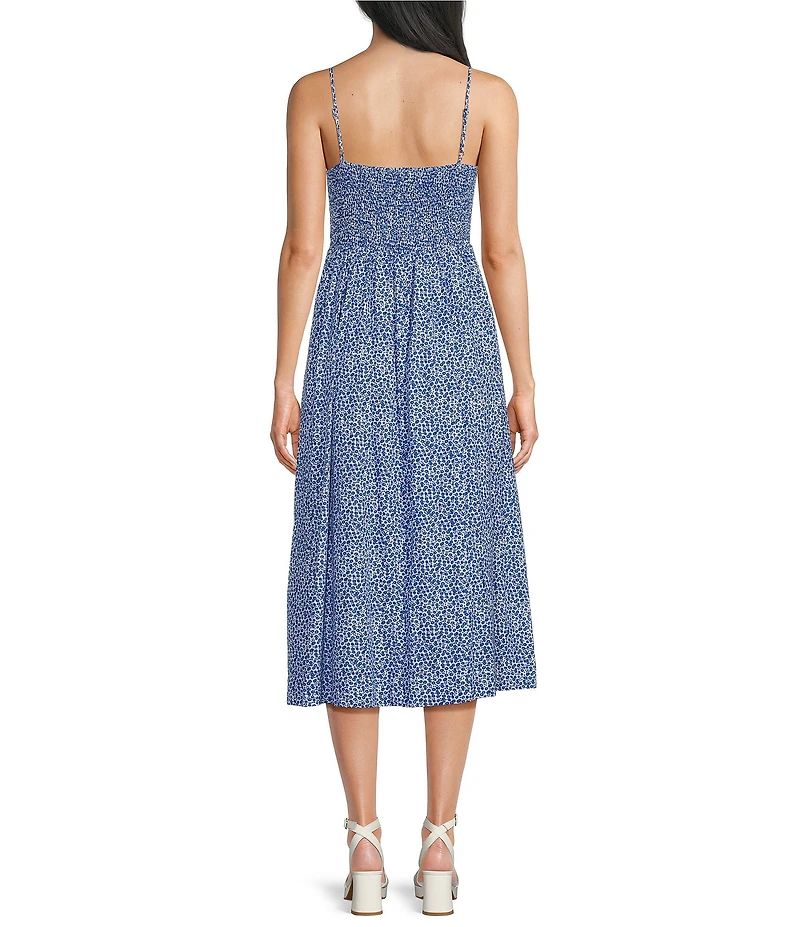 Copper Key Ruched Sleeveless Blue Midi Dress