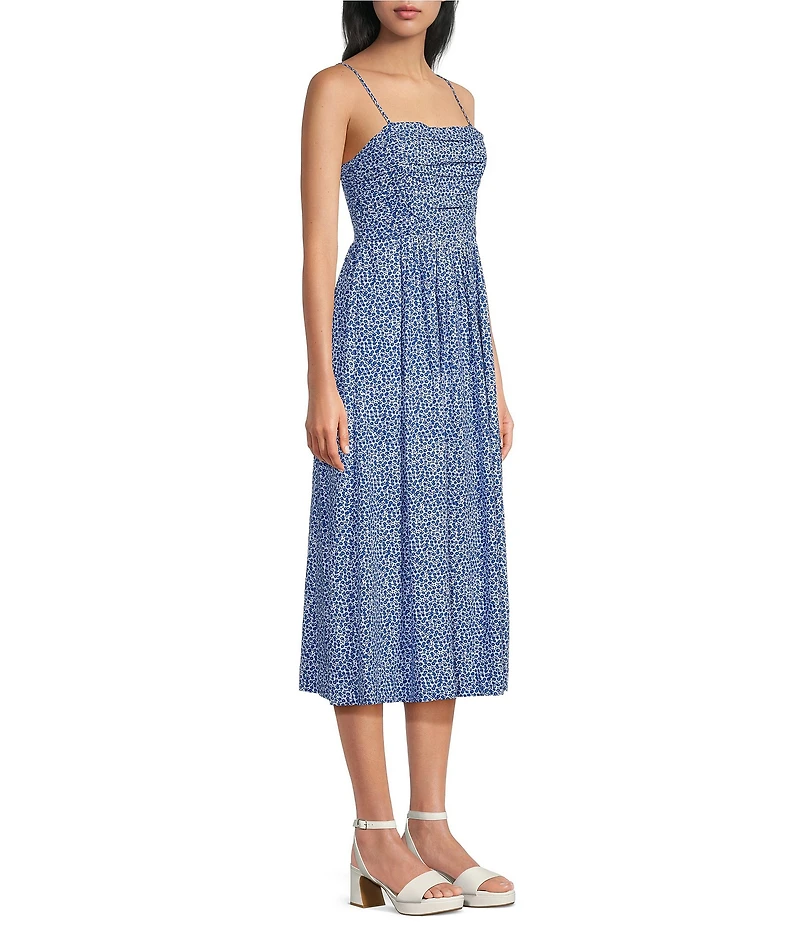 Copper Key Ruched Sleeveless Blue Midi Dress