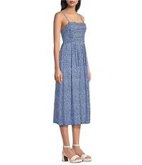 Copper Key Ruched Sleeveless Blue Midi Dress