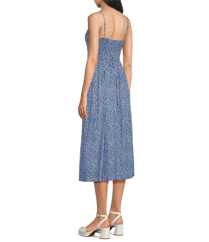 Copper Key Ruched Sleeveless Blue Midi Dress