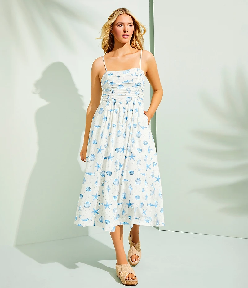 Copper Key Ruched Sleeveless Midi Dress
