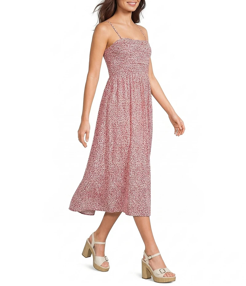 Copper Key Ruched Sleeveless Red Floral Midi Dress