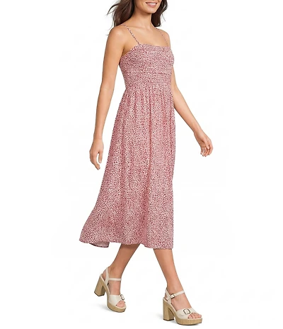 Copper Key Ruched Sleeveless Red Floral Midi Dress