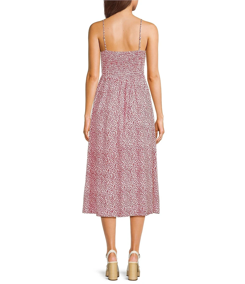 Copper Key Ruched Sleeveless Red Floral Midi Dress