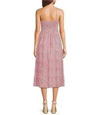 Copper Key Ruched Sleeveless Red Floral Midi Dress