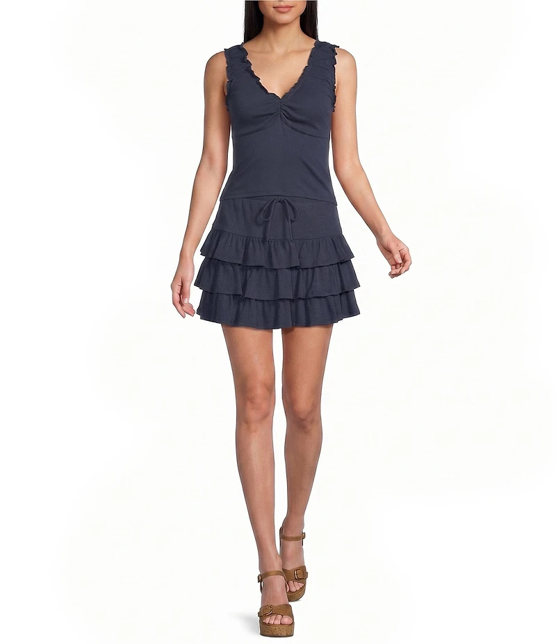 Copper Key Ruffled Knit Coordinating Mini Skirt
