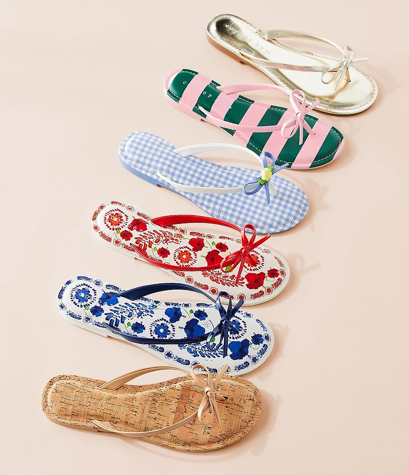 Copper Key Sandy Bow Gingham Flip Flops