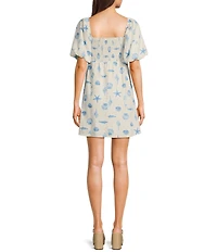 Copper Key Seashell Puff Sleeve Dress