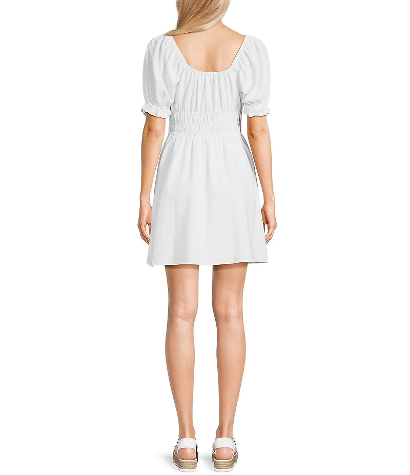 Copper Key Short Puff Sleeve Triple Elastic Waist Dress