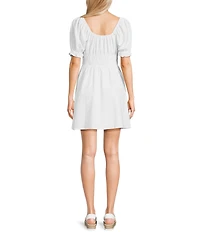 Copper Key Short Puff Sleeve Triple Elastic Waist Dress