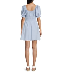 Copper Key Short Puff Sleeve Triple Elastic Waist Dress