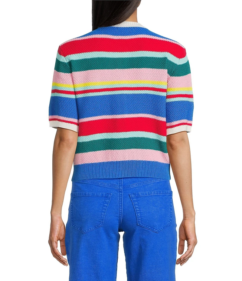 Copper Key Short Sleeve Button Front Striped Cardigan