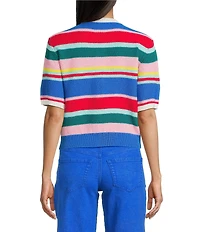 Copper Key Short Sleeve Button Front Striped Cardigan