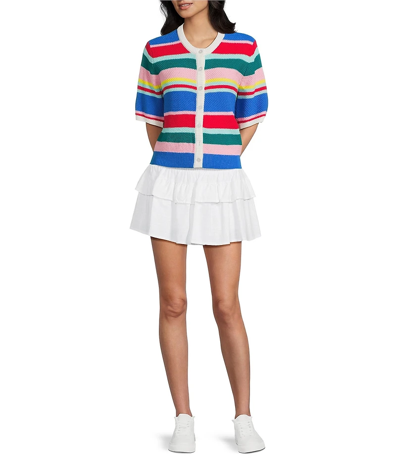 Copper Key Short Sleeve Button Front Striped Cardigan