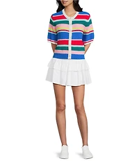 Copper Key Short Sleeve Button Front Striped Cardigan