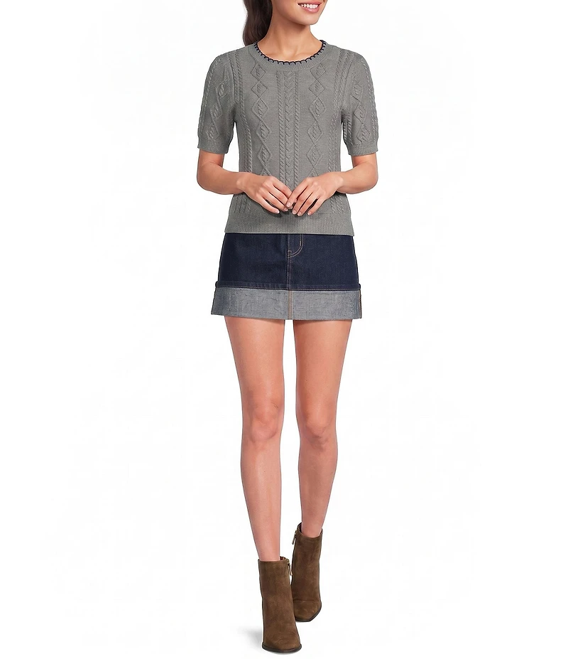 Copper Key Short Sleeve Cable Knit Sweater