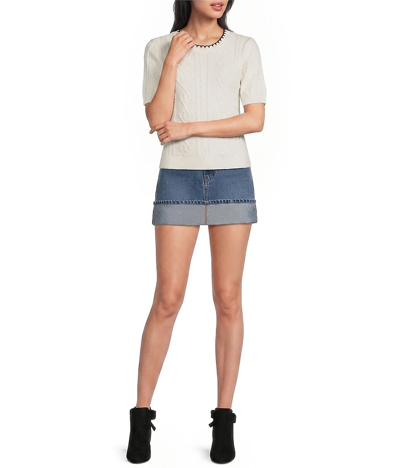 Copper Key Short Sleeve Cable Knit Sweater