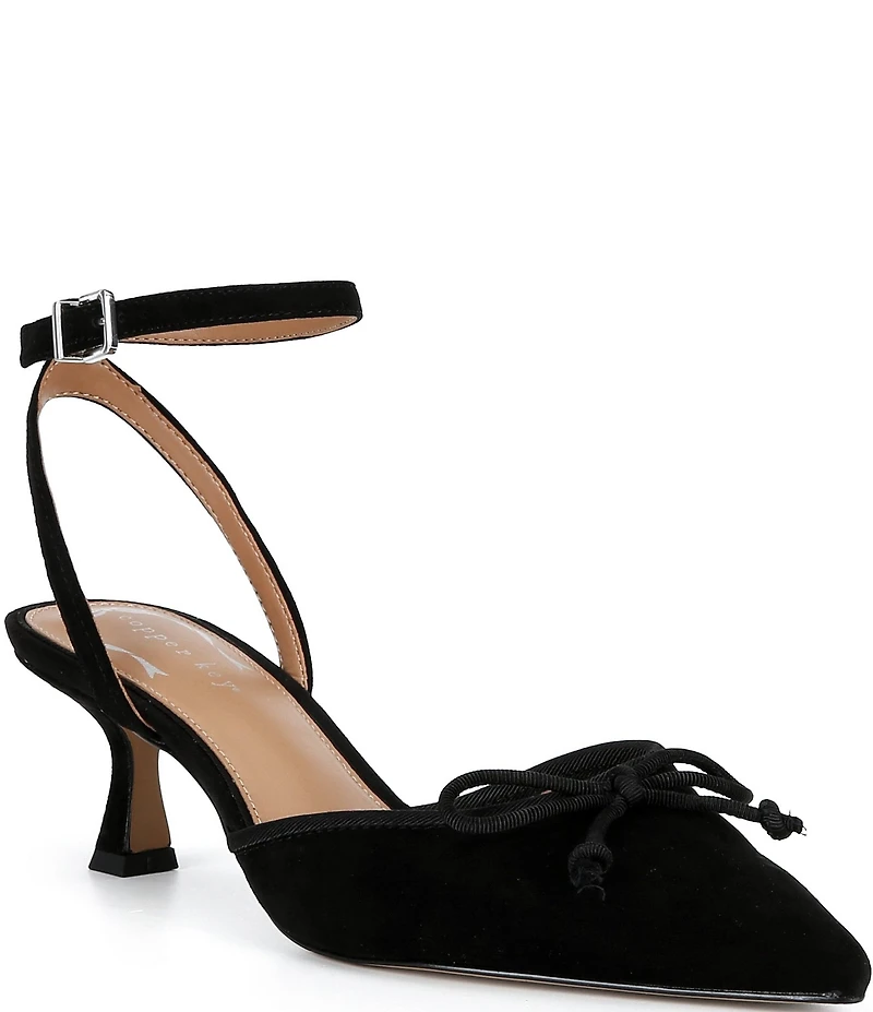 Copper Key Sleek Suede Mini Bow Kitten Heel Pumps