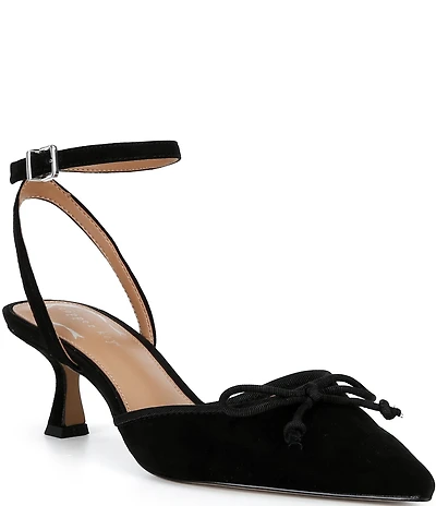 Copper Key Sleek Suede Mini Bow Kitten Heel Pumps