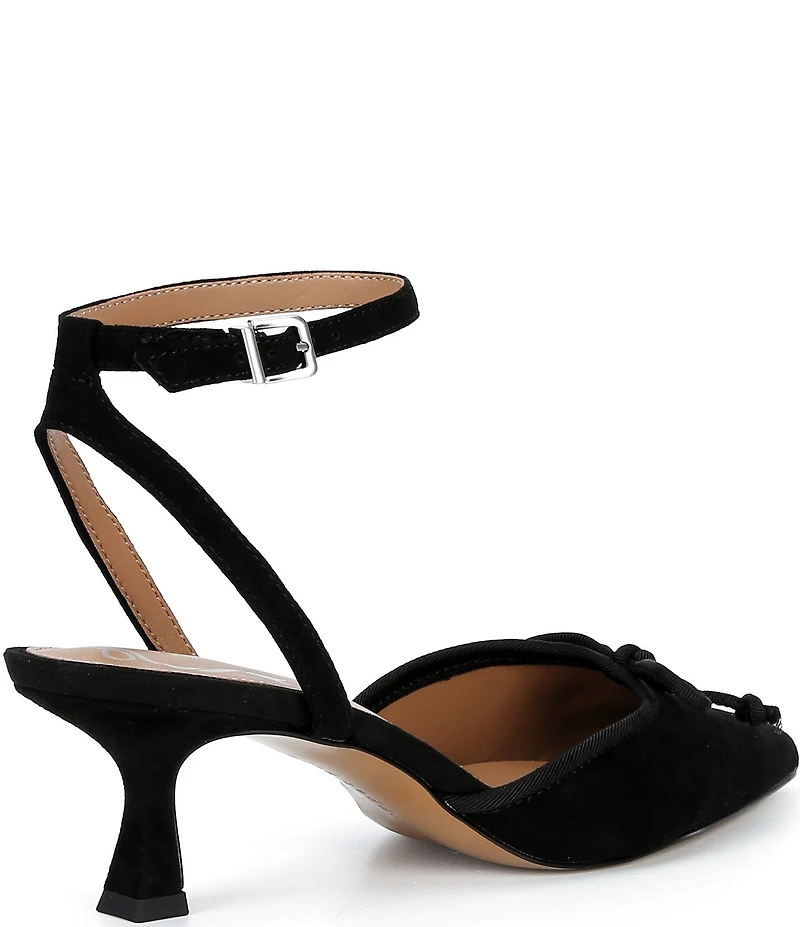Copper Key Sleek Suede Mini Bow Kitten Heel Pumps