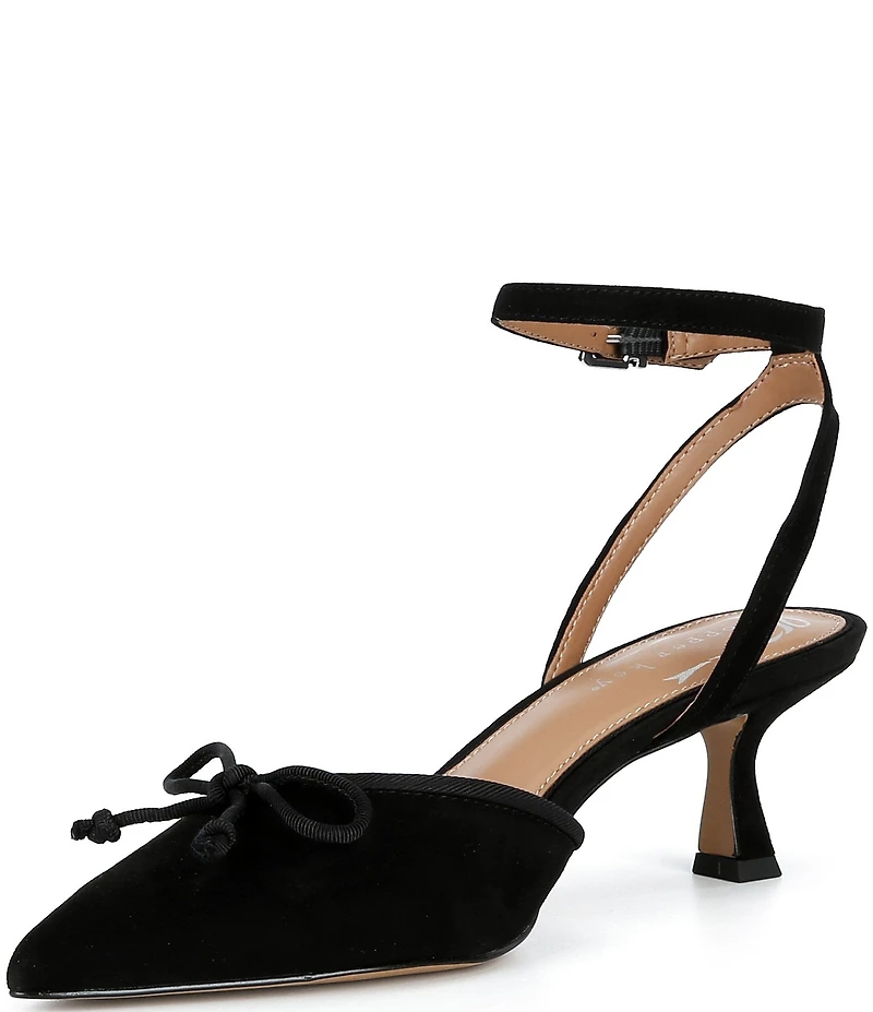 Copper Key Sleek Suede Mini Bow Kitten Heel Pumps