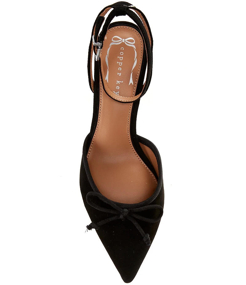 Copper Key Sleek Suede Mini Bow Kitten Heel Pumps