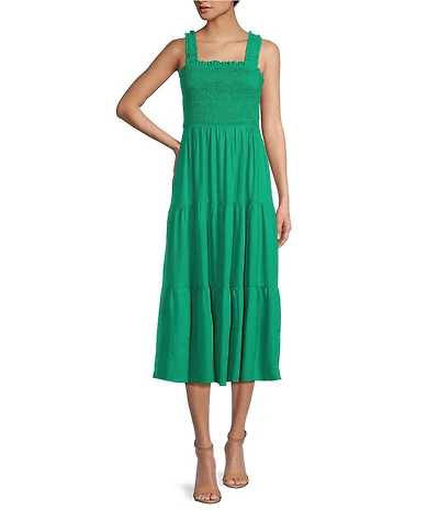 Copper Key Smocked Midi Dress