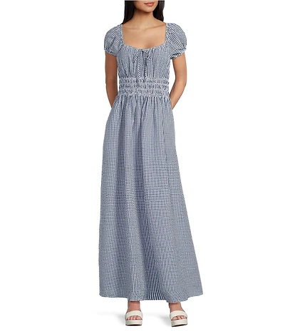 Copper Key Square Neck Gingham Maxi Dress