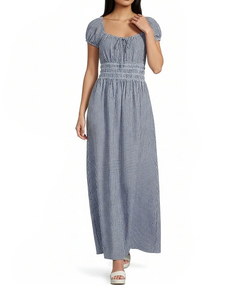 Copper Key Square Neck Gingham Maxi Dress