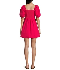 Copper Key Square Neck Puff Sleeve Dress