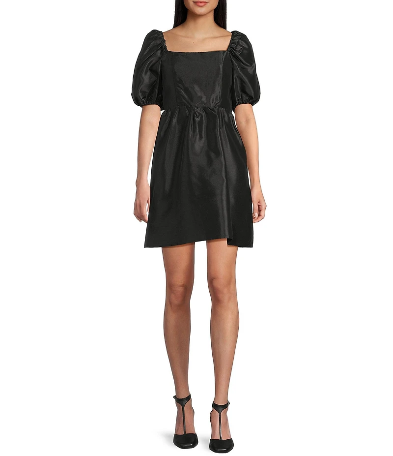 Copper Key Square Neck Puff Sleeve Taffeta Dress
