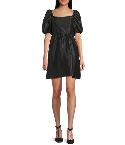 Copper Key Square Neck Puff Sleeve Taffeta Dress