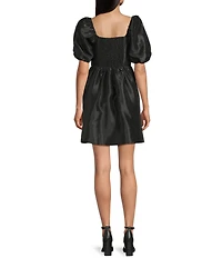 Copper Key Square Neck Puff Sleeve Taffeta Dress