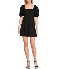 Copper Key Square Neck Puff Sleeve Dress
