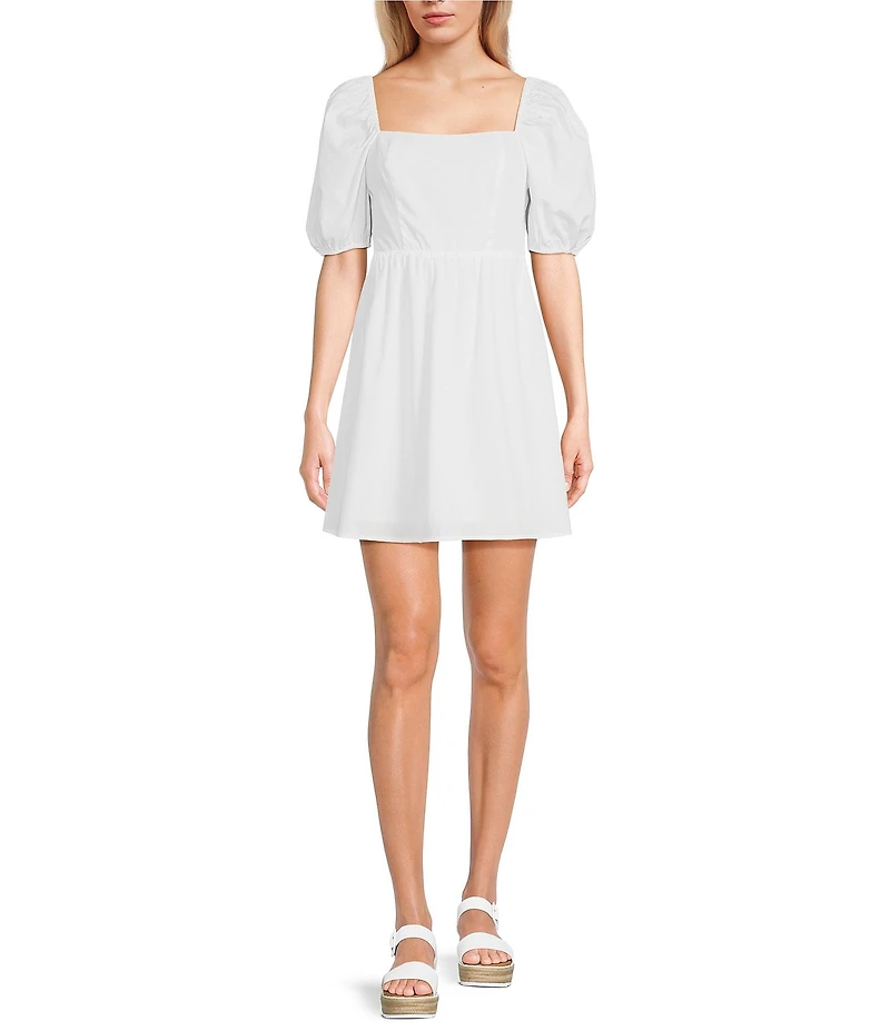 Copper Key Square Neck Puff Sleeve Dress