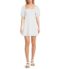 Copper Key Square Neck Puff Sleeve Dress