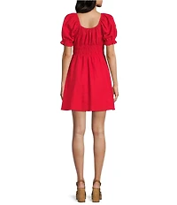 Copper Key Square Neck Puff Sleeve Triple Elastic Dress