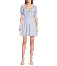 Copper Key Square Neck Puff Sleeve Triple Elastic Dress